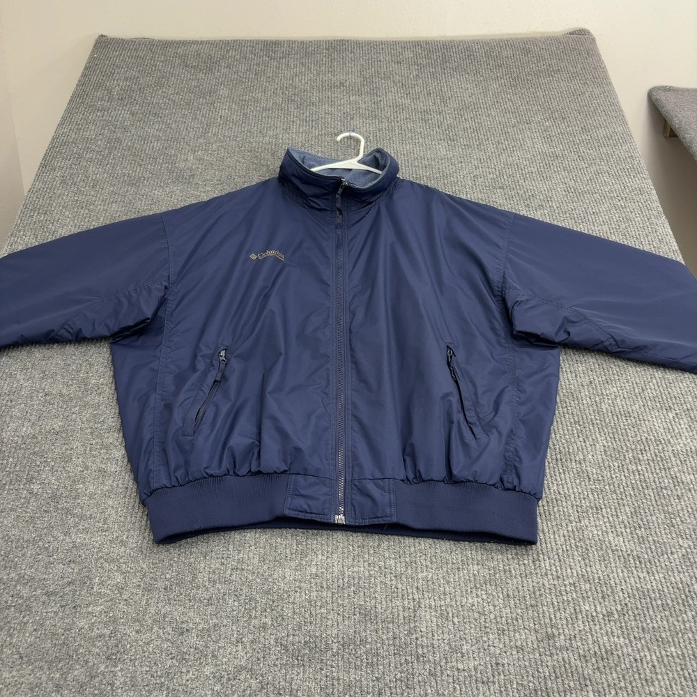 Vintage Columbia Jacket Mens XL Blue Nylon Fleece Lined Mock Neck Gorpcore